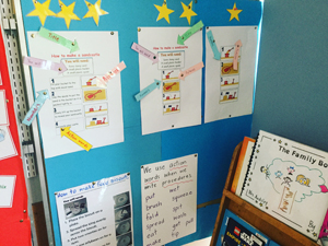 A bump it up wall which the students can use to self-asses and improve their writing. 