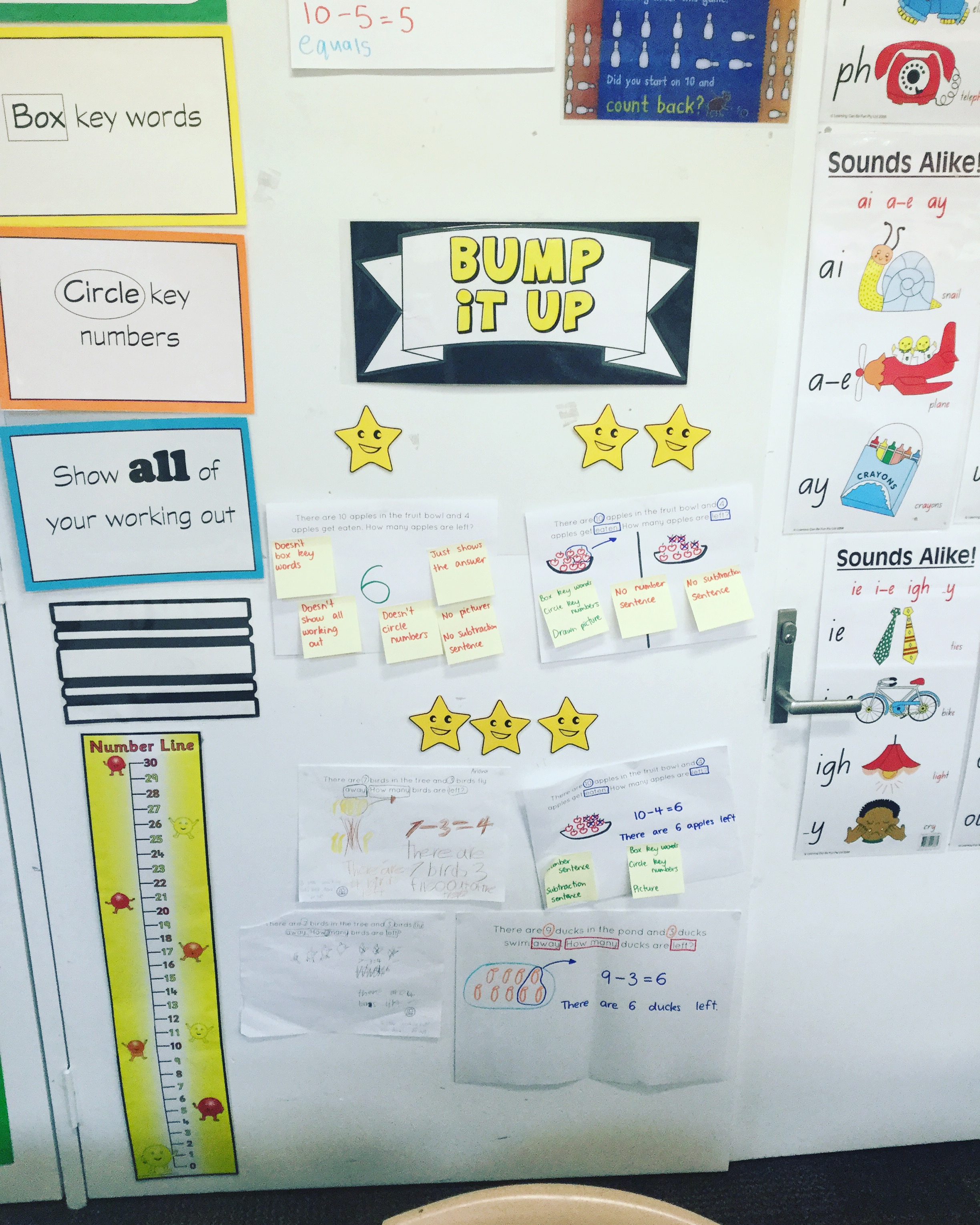 A numeracy bump it up wall where the students can self-assess their numeracy work and identify improvements to be made. 